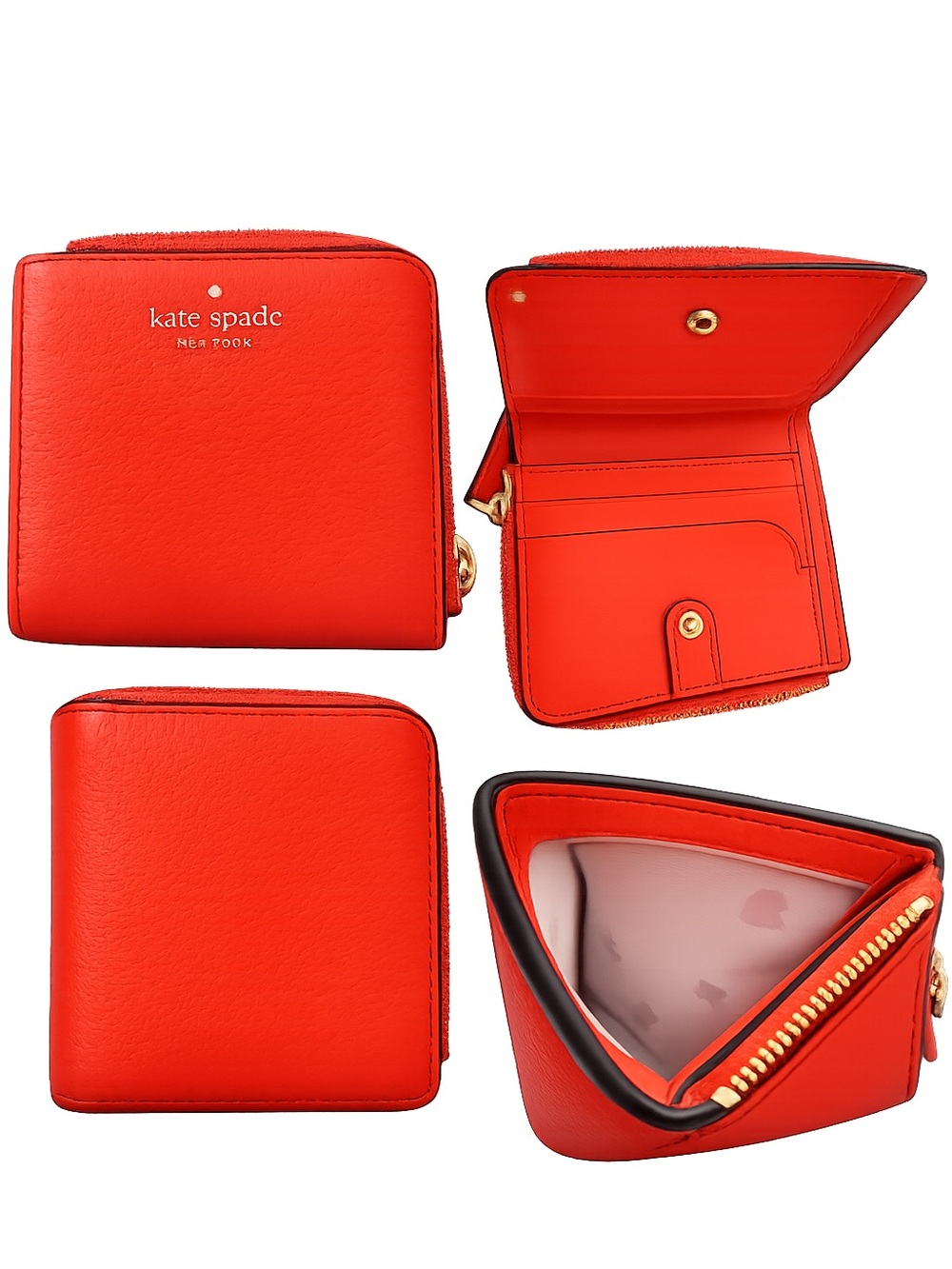 kate spade Saffiano Red Leather Zip Around Compact Wallet
